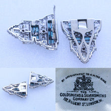 Art Deco Pair Dress Clips Brooch Convertible Plat 18k Gold Diamonds Zircons(6939)
