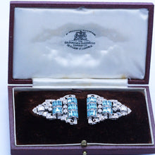 Art Deco Pair Dress Clips Brooch Convertible Plat 18k Gold Diamonds Zircons(6939)