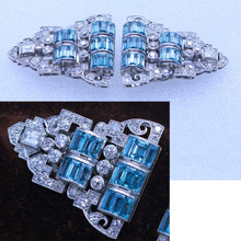 Art Deco Pair Dress Clips Brooch Convertible Plat 18k Gold Diamonds Zircons(6939)