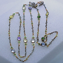 Antique Arts & Crafts Pair Chain Necklaces Gold Silver Sapphires Enamel (6940)