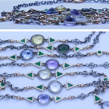 Antique Arts & Crafts Pair Chain Necklaces Gold Silver Sapphires Enamel (6940)