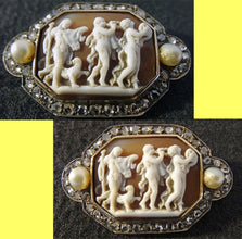 Antique Georgian Cameo Brooch Diamonds Gold Pearls Bacchic Dance Music (5648)