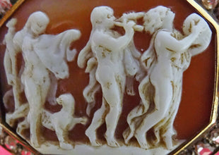 Antique Georgian Cameo Brooch Diamonds Gold Pearls Bacchic Dance Music (5648)
