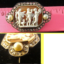 Antique Georgian Cameo Brooch Diamonds Gold Pearls Bacchic Dance Music (5648)