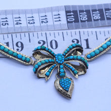 Antique Victorian Necklace Locket 14k Gold Turquoise Heart Bows England (6937)