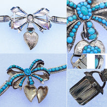 Antique Victorian Necklace Locket 14k Gold Turquoise Heart Bows England (6937)