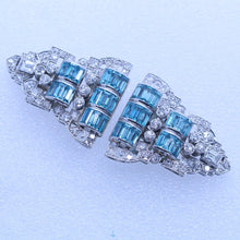 Art Deco Pair Dress Clips Brooch Convertible Plat 18k Gold Diamonds Zircons(6939)