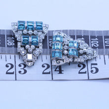 Art Deco Pair Dress Clips Brooch Convertible Plat 18k Gold Diamonds Zircons(6939)