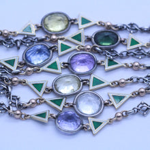 Antique Arts & Crafts Pair Chain Necklaces Gold Silver Sapphires Enamel (6940)