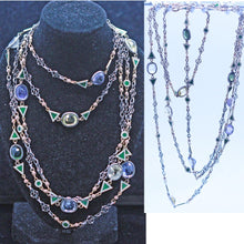 Antique Arts & Crafts Pair Chain Necklaces Gold Silver Sapphires Enamel (6940)