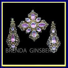 Antique Georgian Earrings Brooch Pendant Set Gold Cannetille Foiled Gems (6938)
