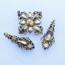 Antique Georgian Earrings Brooch Pendant Set Gold Cannetille Foiled Gems (6938)