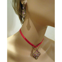 Antique Georgian Earrings Brooch Pendant Set Gold Cannetille Foiled Gems (6938)