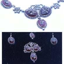 Antique Georgian Jewelry Set Cut Steel Paste Gold Necklace Earrings Brooch (6953)