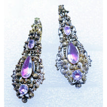 Antique Georgian Earrings Brooch Pendant Set Gold Cannetille Foiled Gems (6938)