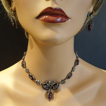 Antique Georgian Jewelry Set Cut Steel Paste Gold Necklace Earrings Brooch (6953)