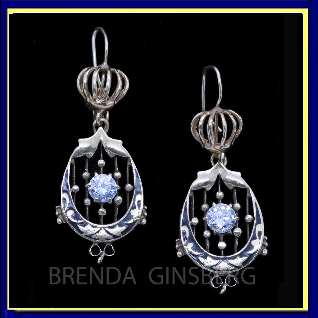 Antique Late Victorian Earrings 14k Gold Diamonds Black Enamel Mourning (6957)