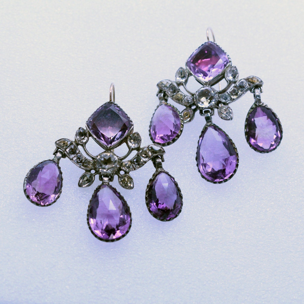DSF Antique Jewelry Exquisite Amethyst Diamond Bracelet Clips Ring Earrings Set