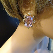 Vintage Earrings Ear Clips 18k Gold Diamonds Pink Kunzite C1960 Appraisal (6956)