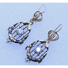 Antique Late Victorian Earrings 14k Gold Diamonds Black Enamel Mourning (6957)