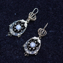 Antique Late Victorian Earrings 14k Gold Diamonds Black Enamel Mourning (6957)