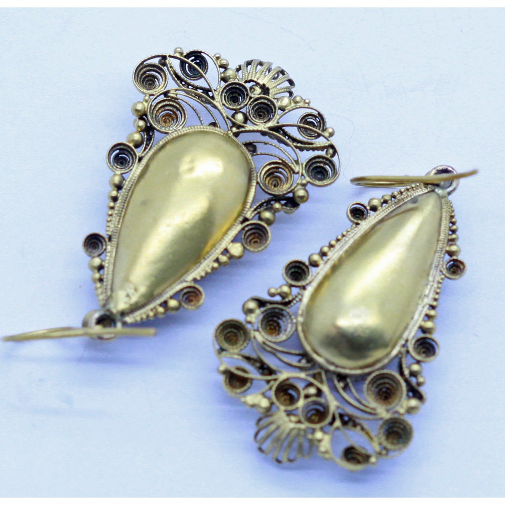 Antique Georgian Earrings Gold Amethysts Cannetille Ear Pendants English(6958)