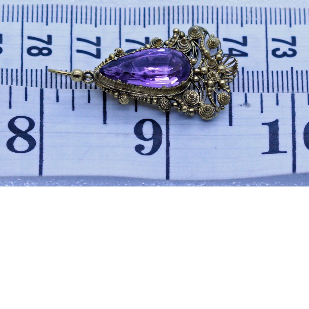 Antique Georgian Earrings Gold Amethysts Cannetille Ear Pendants English(6958)