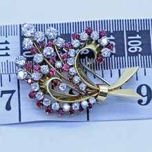 Vintage Retro Brooch Clip 18k Gold Diamonds Rubies Appraisal Flowers Unisex(6973)