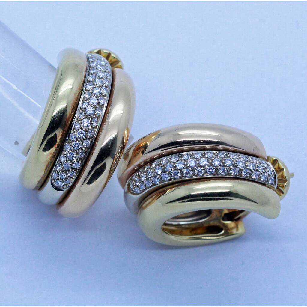 Cartier Vintage Earrings Diamonds 18k Yellow White Red Gold Triple Hoops (6976)
