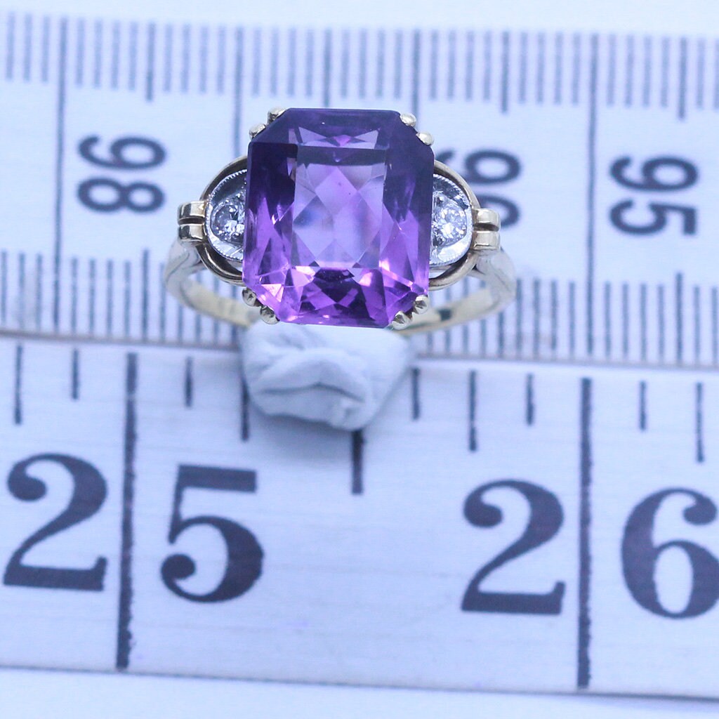 Antique Art Deco Ring 14k Gold Platinum Amethyst Diamonds w Appraisal (6965)