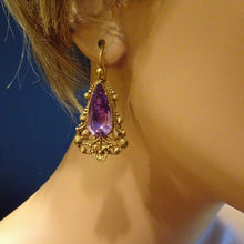 Antique Georgian Earrings Gold Amethysts Cannetille Ear Pendants English(6958)
