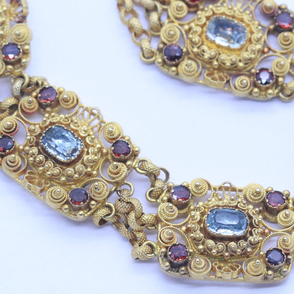 Antique Georgian Set Necklace Brooch 22k Gold Aquamarine Garnet w Appraisal(6959)
