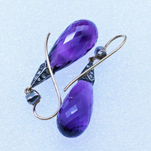 Antique Edwardian Earrings Ear Pendants Gold Amethysts Diamonds w Appraisal(6977)