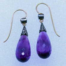 Antique Edwardian Earrings Ear Pendants Gold Amethysts Diamonds w Appraisal(6977)