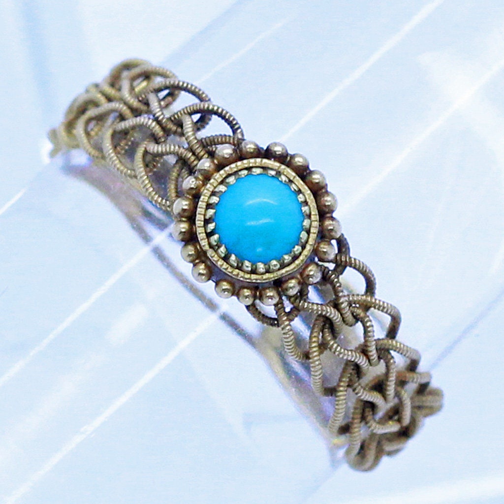 Antique Georgian Ring 18k Gold Turquoise Romantic Rare Form Granules Flower(6982)