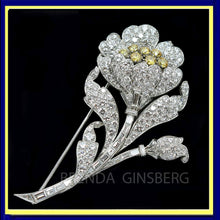 Antique Art Deco Brooch Yellow & White Diamonds Platinum w Certificate (5207)