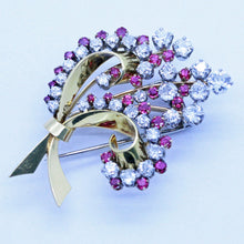 Vintage Retro Brooch Clip 18k Gold Diamonds Rubies Appraisal Flowers Unisex(6973)