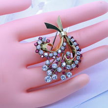 Vintage Retro Brooch Clip 18k Gold Diamonds Rubies Appraisal Flowers Unisex(6973)