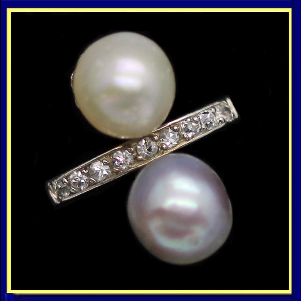 Antique Ring Diamond GIA Cert Natural Pearl Platinum Engagement Wedding (5342)