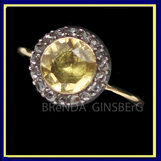 Antique Georgian French Ring 18k Gold Silver Citrine Diamonds c1800 (6234)