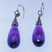 Antique Edwardian Earrings Ear Pendants Gold Amethysts Diamonds w Appraisal(6977)