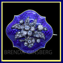 Antique Georgian Victorian Brooch Pendant 18k Gold Diamonds Blue Enamel (6987)