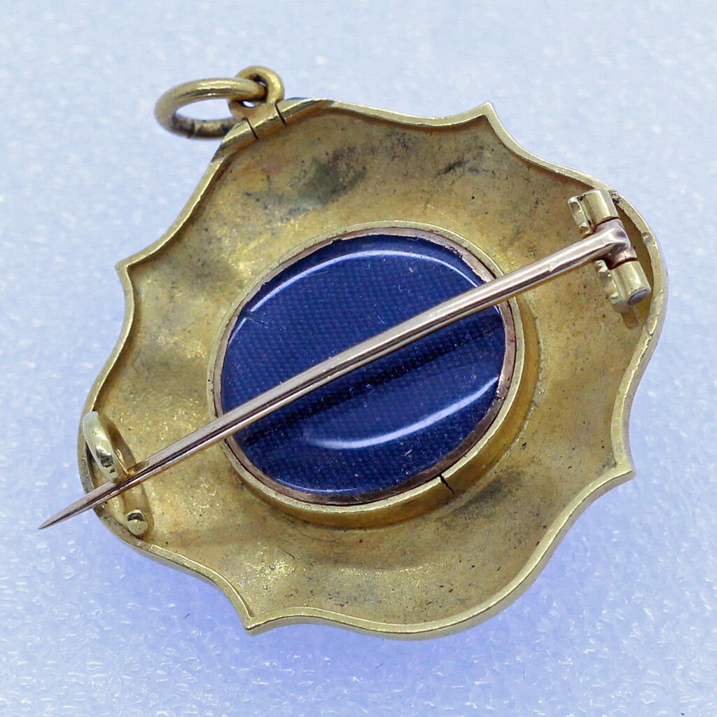 Antique Georgian Victorian Brooch Pendant 18k Gold Diamonds Blue Enamel (6987)