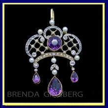 Antique Edwardian Pendant 18k Gold Diamonds Pearls Amethysts English C1900 (6988)