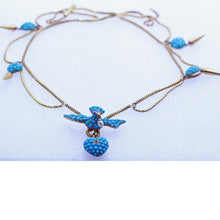 Antique Victorian Necklace Gold Turquoise Diamond Pearl Bird Heart Locket (6990)