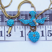 Antique Victorian Necklace Gold Turquoise Diamond Pearl Bird Heart Locket (6990)