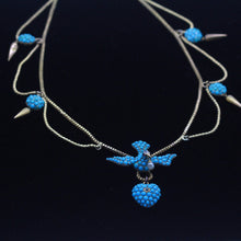 Antique Victorian Necklace Gold Turquoise Diamond Pearl Bird Heart Locket (6990)