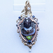 Antique Victorian Brooch Pendant Blackamoor Cameo Diamonds Sapphire Gold (6992)