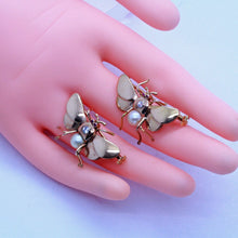 Vintage Retro Pair Butterfly Brooches Gold Diamonds Rubies Pearls Unisex (6999)