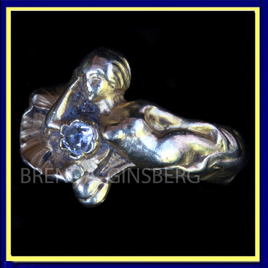 Antique Art Nouveau Ring Figural Reclining Woman 18k Gold Diamond French (6498)